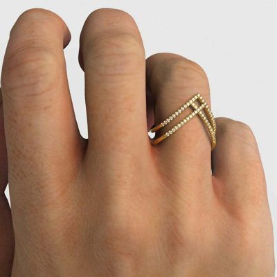 Pre-owned Handmade Double Shank Diamond Chevron Ring / 14k Gold Unique Diamond Chevron Ring In White