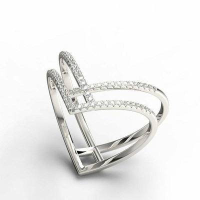 Pre-owned Handmade Double Shank Diamond Chevron Ring / 14k Gold Unique Diamond Chevron Ring In White