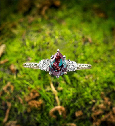 Pre-owned Handmade Pear Shaped Alexandrite Engagement Ring Vintage Women White Gold Engagement Ring In Blue