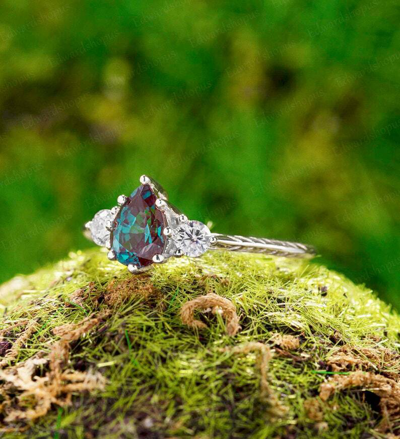 Pre-owned Handmade Pear Shaped Alexandrite Engagement Ring Vintage Women White Gold Engagement Ring In Blue