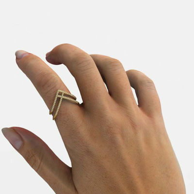 Pre-owned Handmade Double Shank Diamond Chevron Ring / 14k Gold Unique Diamond Chevron Ring In White