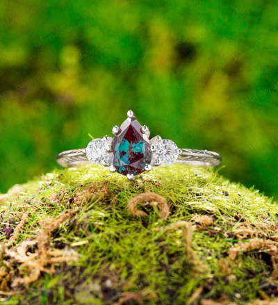Pre-owned Handmade Pear Shaped Alexandrite Engagement Ring Vintage Women White Gold Engagement Ring In Blue