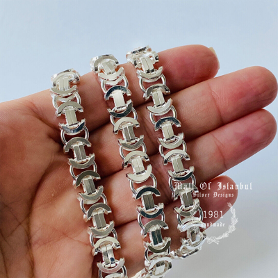 Pre-owned Handmade Mens King Flat Byzantine Chain Necklace 925 Sterling Silver 89gr 9mm 24 Inch