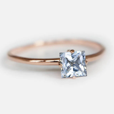 Pre-owned Handmade Square Aquamarine Ring, Aquamarine Ring Women, Aquamarine Gemstone Ring, In White