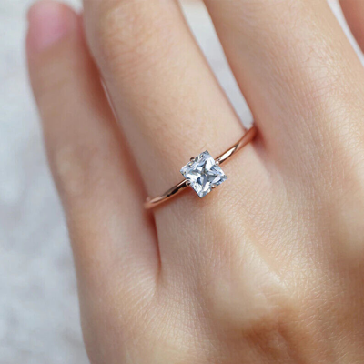 Pre-owned Handmade Square Aquamarine Ring, Aquamarine Ring Women, Aquamarine Gemstone Ring, In White
