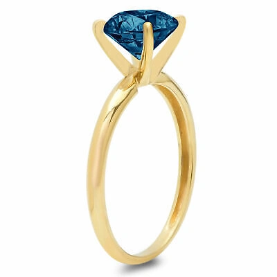 Pre-owned Pucci 1.5 Round Designer Wedding Bridal Natural Royal Blue Topaz Ring 14k Yellow Gold