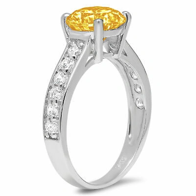 Pre-owned Pucci 2.25 Round Real Citrine Classic Bridal Statement Designer Ring 14k White Gold