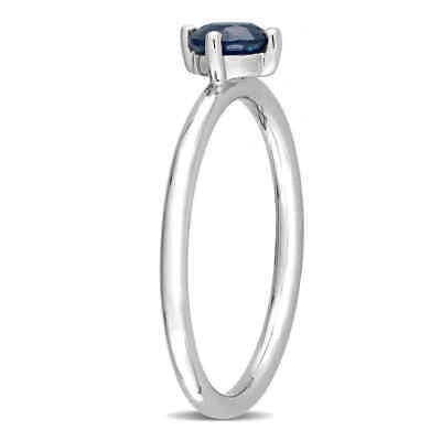 Pre-owned Amour 5/8 Ct Tgw Round Sapphire Stackable Ring In 10k White Gold