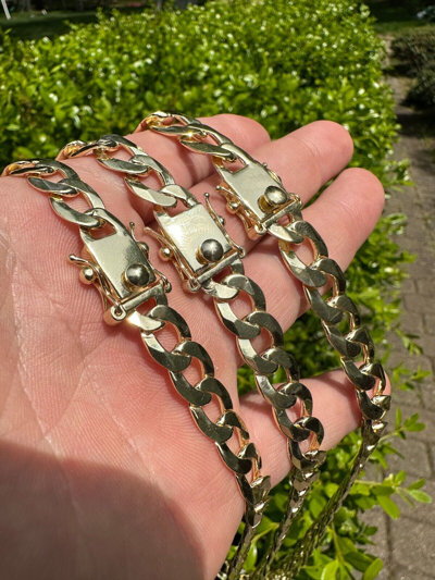 Pre-owned Silver Flat Curb Cuban Link Chain Necklace Real 14k Gold Plated 925  Box Clasp