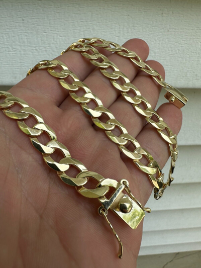 Pre-owned Silver Flat Curb Cuban Link Chain Necklace Real 14k Gold Plated 925  Box Clasp