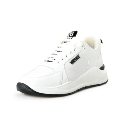 Pre-owned Versace Women's White Canvas Leather Logo Sneakers Shoes