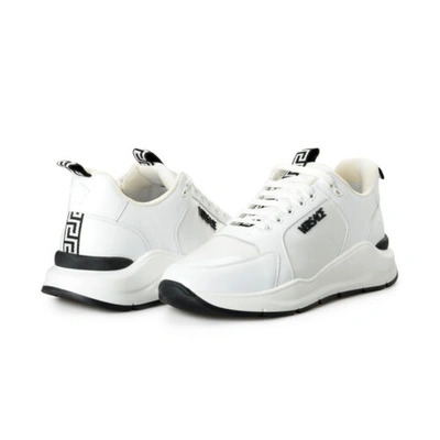 Pre-owned Versace Women's White Canvas Leather Logo Sneakers Shoes