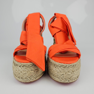 Pre-owned Christian Louboutin Mariza Du Desert 130mm Orange Platform Sandals Ss23