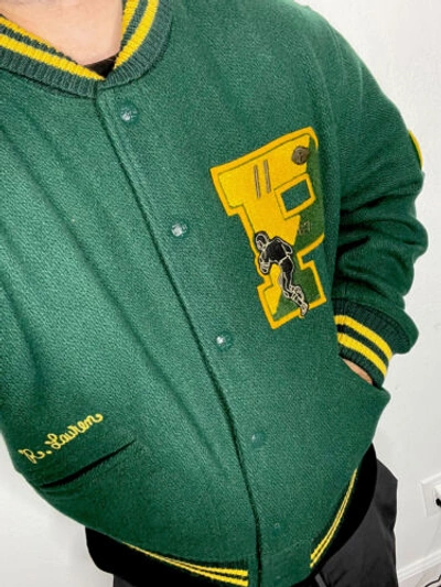 Pre-owned Polo Ralph Lauren $698  Large Green Tiger Bomber Jacket Varsity Letterman Coat