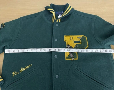Pre-owned Polo Ralph Lauren $698  Large Green Tiger Bomber Jacket Varsity Letterman Coat
