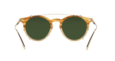 Pre-owned Oliver Peoples 0ov5483m Eduardo 167471 Honey Vsb/green Eyeglasses With Clip-on