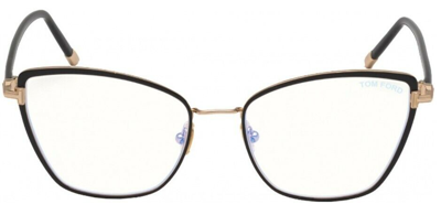 Pre-owned Tom Ford Ft5740b 001 Black Enamel-rose Gold/shiny Black Blue Block Eyeglasses