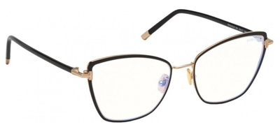 Pre-owned Tom Ford Ft5740b 001 Black Enamel-rose Gold/shiny Black Blue Block Eyeglasses