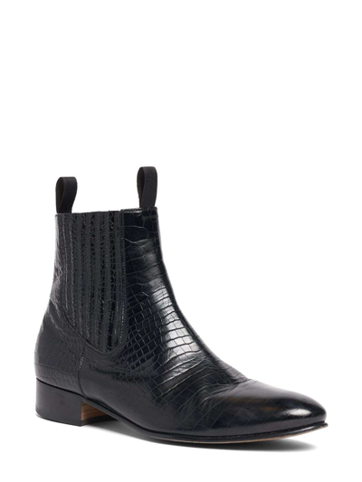 Pre-owned Tom Ford Kurt Croc Embossed Leather Black Chelsea Boots Ss23