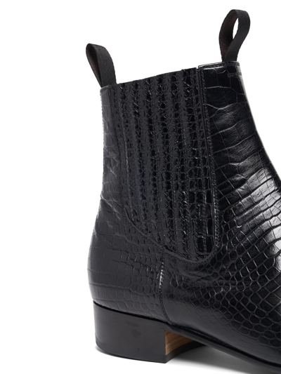 Pre-owned Tom Ford Kurt Croc Embossed Leather Black Chelsea Boots Ss23