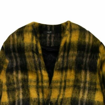 Pre-owned Amiri Black And Yellow Plaid Mohair Blend Cardigan Coat Size Xs $2200