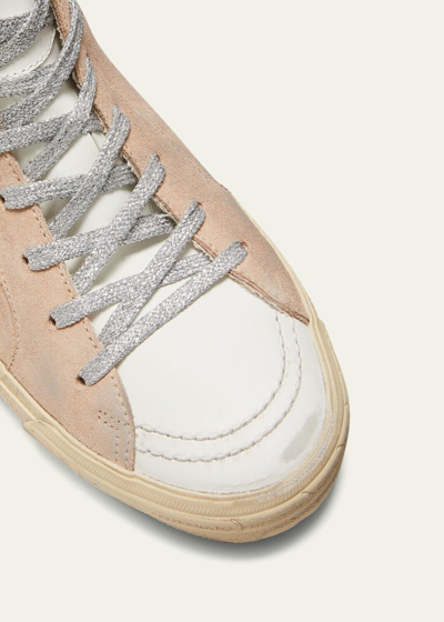 Pre-owned Golden Goose Slide Suede Glitter High-top Sneakers 4959 - Retail $715 In White