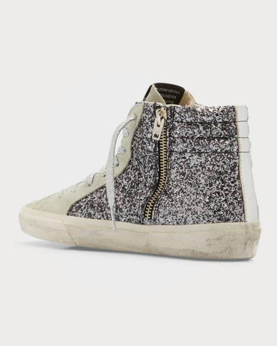 Pre-owned Golden Goose Slide Classic Glitter Leather Sneakers Grey/black 4291- Retail $680