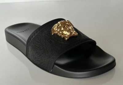 Pre-owned Versace $450  Gold Medusa Head Slides Sandaals Black 10 Us (40 Euro) Italy