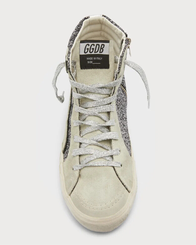 Pre-owned Golden Goose Slide Classic Glitter Leather Sneakers Grey/black 4291- Retail $680