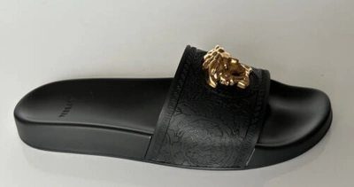 Pre-owned Versace $450  Gold Medusa Head Slides Sandaals Black 10 Us (40 Euro) Italy