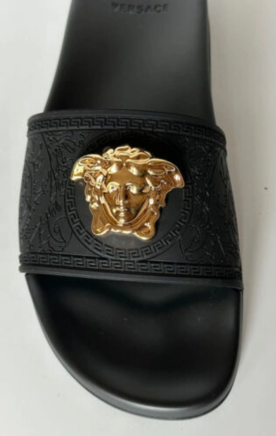 Pre-owned Versace $450  Gold Medusa Head Slides Sandaals Black 10 Us (40 Euro) Italy