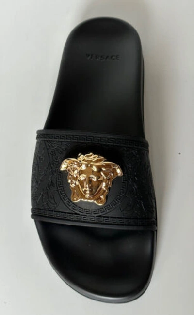 Pre-owned Versace $450  Gold Medusa Head Slides Sandaals Black 10 Us (40 Euro) Italy