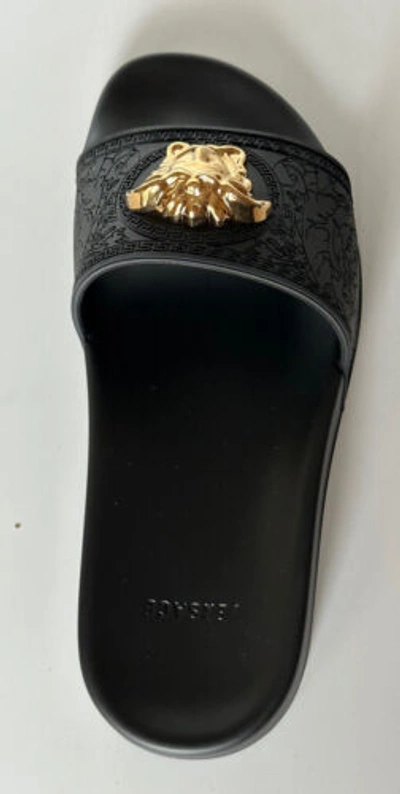 Pre-owned Versace $450  Gold Medusa Head Slides Sandaals Black 10 Us (40 Euro) Italy