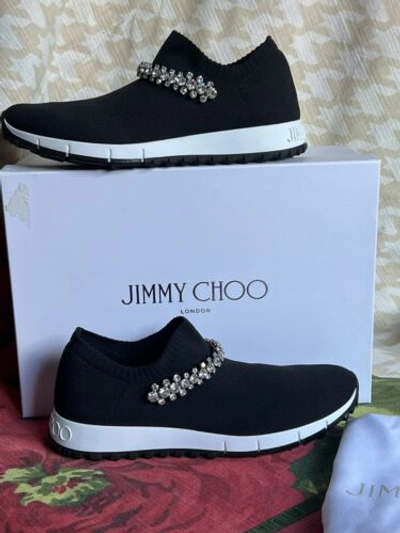 Pre-owned Jimmy Choo Verona Black Knit Trainers With Crystal Detailing/us 7,5/eu37,5/$895