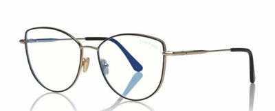 Pre-owned Tom Ford Ft 5667-b 005 Black Enamel Front Gold/blue Block Eyeglasses In Clear