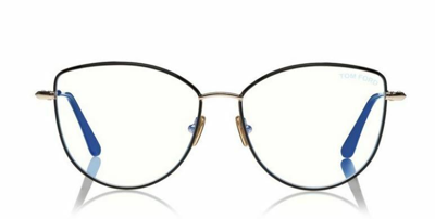 Pre-owned Tom Ford Ft 5667-b 005 Black Enamel Front Gold/blue Block Eyeglasses In Clear