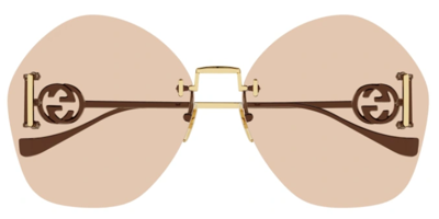 Pre-owned Gucci Gg1203s 004 Gold/brown Oversized Round Women's Sunglasses