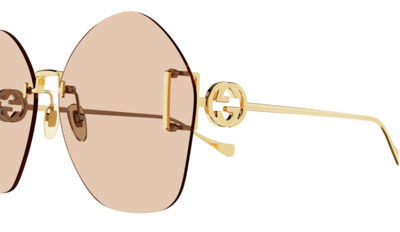 Pre-owned Gucci Gg1203s 004 Gold/brown Oversized Round Women's Sunglasses