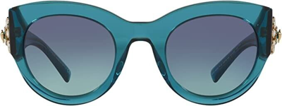 Pre-owned Versace 4353bm 53164s Cat Eye Transparent Turquoise Blue Womens Sunglasses 51mm