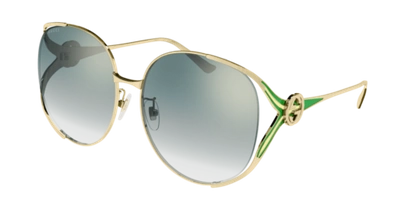 Pre-owned Gucci Sunglasses Gg0225s 006 Gold Green Woman