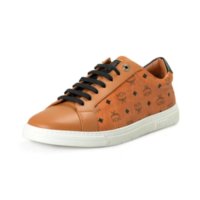 Pre-owned Mcm Men's Brown Leather Logo Print Fashion Sneakers Shoes