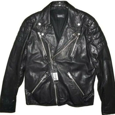 Pre-owned Diesel Mens Real Leather Biker Black Jacket, Size Xl, Xxl Rpp 840.00$,