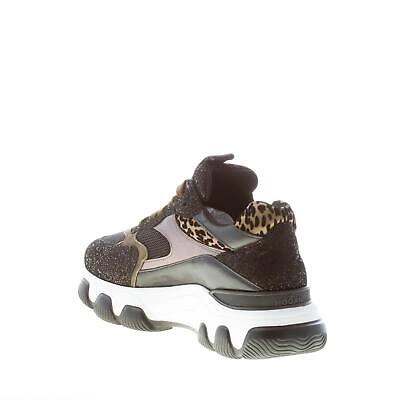 Pre-owned Hogan Women Shoes Hyperactive Sneaker Black Laminated Suede And Fabric Animalier