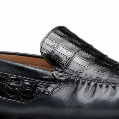 Pre-owned Mezlan Dress Shoes Genuine Crocodile Leather Loafer Driving Moccasin Black