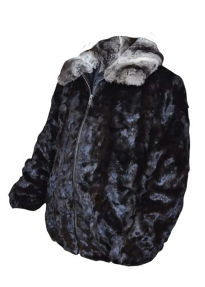 Pre-owned Handmade Man's Brown Real Mink Fur Bomber Jacket Coat All Sizes Rex Rabbit Fur Collar In Black Brown