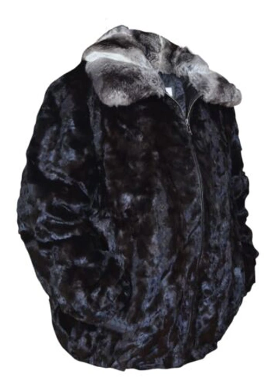 Pre-owned Handmade Man's Brown Real Mink Fur Bomber Jacket Coat All Sizes Rex Rabbit Fur Collar In Black Brown
