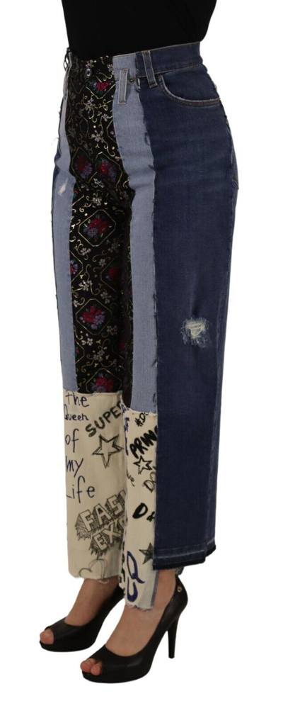 Pre-owned Dolce & Gabbana Jeans Patchwork Dg Fashion Wide Leg Denim It38/us4/xs 1900usd In Blue