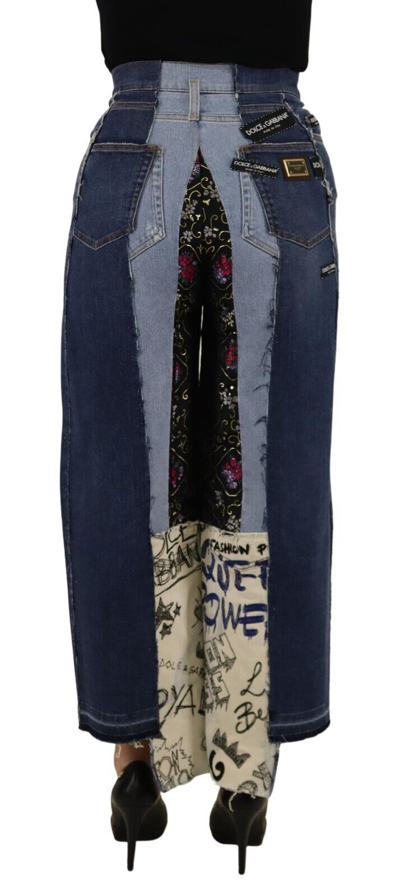 Pre-owned Dolce & Gabbana Jeans Patchwork Dg Fashion Wide Leg Denim It38/us4/xs 1900usd In Blue