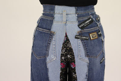 Pre-owned Dolce & Gabbana Jeans Patchwork Dg Fashion Wide Leg Denim It38/us4/xs 1900usd In Blue