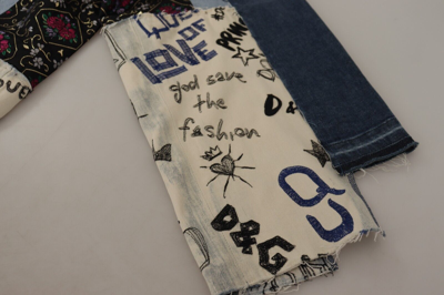 Pre-owned Dolce & Gabbana Jeans Patchwork Dg Fashion Wide Leg Denim It38/us4/xs 1900usd In Blue